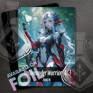 Salamander Warrior TOKEN 4/3 - Linda arte personalizada completa - Anime Waifu - Caçadora de escamas flamejantes ataca sem aviso