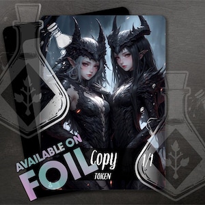 COPIA GETTONE 1/1 - Arte personalizzata completa - Ali - Gettone Anime Waifu Horror - Demoni gemelli ipnotizzanti: grazia e furia infernali