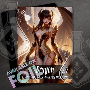Dragon with Flying TOKEN 2/2 - Gorgeous Full Custom Art - Anime Waifu - Golden Dragon Empress Rises Against Burning Skies
