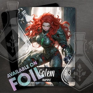 GOLEM with Trample TOKEN 3/3  - Full Custom Art - Anime Waifu token - Enchanted Golem: Beauty Meets Unyielding Might