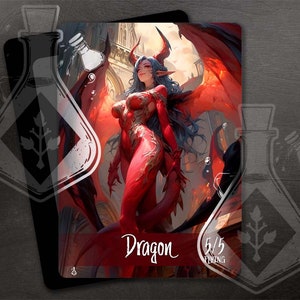 Jeton dragon pour JCC - oeuvre d'art entièrement personnalisée - magnifique anime Waifu Reine Dragon rouge