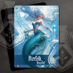 Merfolk com Hexproof Token para TCG - Full Custom Art - Sea Custodian: Guardian of Merfolk Haven - Anime waifu