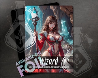 Wizard TOKEN 0/1  - Full Custom Art - Anime Waifu token - Enchanting Sorceress Weaves Secrets Through Ancient Caverns