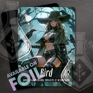 BIRD TOKEN 2/2  - Full Custom Art - Anime Waifu token - Fearless Wildlands Outrider Commands Her Dark-Winged Flock
