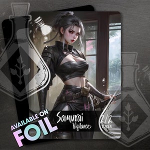 Samurai con ficha de vigilancia para TCG - Arte personalizado completo - Anime Waifu - Majestic Samurai: Esplendor en cada golpe