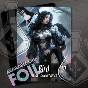 BIRD TOKEN 1/1  - Full Custom Art - Anime Waifu token - Dark Enchantress: The Regal Crow Queen