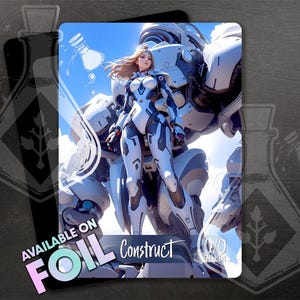 Ficha CONSTRUCT para TCG - Arte personalizado completo - Waifu Mech Pilot Anime AZUL