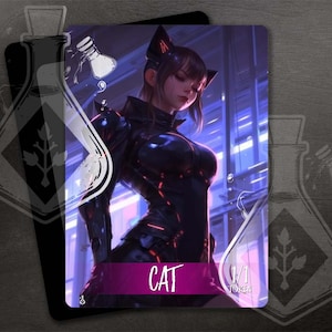 CAT Token for TCG - Full Custom Art - Black - Tech Pink Cyberpunk Gorgeous Woman