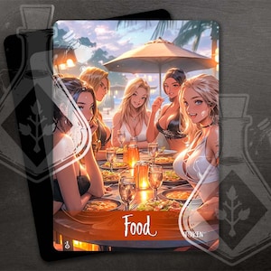 Jeton FOOD pour le JCC - oeuvre d'art entièrement personnalisée - Jolies waifus traînant au dîner - anime