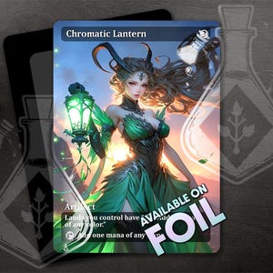 Chromatic Lantern - Gorgeous Alternate Full Custom Art GREEN Mana Rock - Elegant Beacon Bearer: Radiant Light Guide - Anime waifu