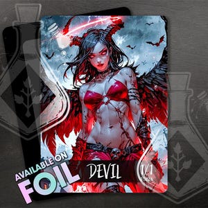 DEVIL TOKEN - Full Custom Art - Wings - Anime Waifu-token - Verleidelijke demon: donkere elegantie ontmoet vurige geest