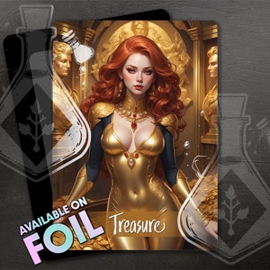 Ficha de TESOURO para TCG - Arte personalizada completa - Preto - Anime waifu - Segredos da sala do tesouro: Reino dourado da beleza