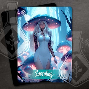 Token Saproling para TCG - Arte personalizada completa - Linda senhora cogumelo azul mística
