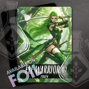 ELF Warrior Token for TCG - Full Custom Art - Anime Waifu - Enchanting Elf Sentinel: Guarding with Poised Might