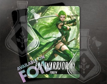 ELF Warrior Token for TCG - Full Custom Art - Anime Waifu - Enchanting Elf Sentinel: Guarding with Poised Might