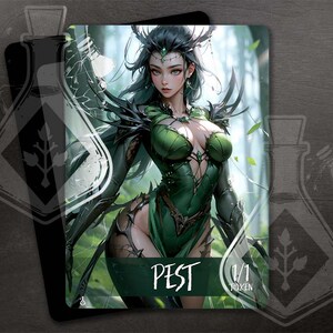 Ficha de plagas para TCG - Arte personalizado completo - Magnífica reina de los insectos en el bosque