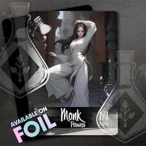 Monje con ficha de destreza para TCG - Arte personalizado completo - Anime Waifu - Místico etéreo: equilibrado, pacífico y encantador