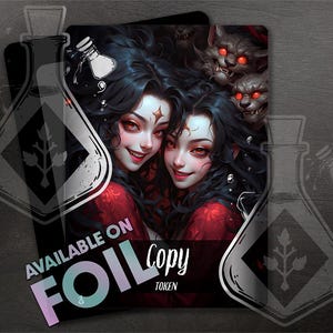 COPIA GETTONE - Arte completamente personalizzata - Ali - Gettone Anime Waifu Horror - Enigmatici demoni gemelli: sinistri e sbalorditivi