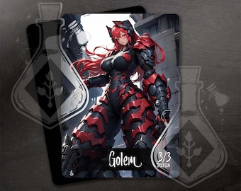 Ficha GOLEM para TCG - Arte personalizado completo - Waifu Anime Hermosa pelirroja Juggernaut
