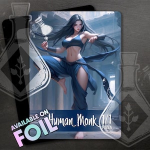 Token de monje humano para TCG - Arte personalizado completo - Anime Waifu - Impresionante sabio: Iluminación con encanto etéreo
