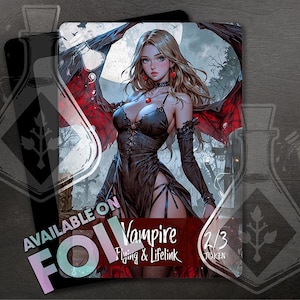 Vampire TOKEN with Flying & Lifelink - Full Custom Art - Anime Waifu - Seductive Vampiress: Night’s Alluring Temptress Unleashed