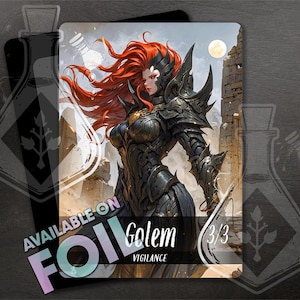 GOLEM with Vigilance TOKEN 3/3  - Full Custom Art - Anime Waifu token - Magnificent Golem Protector: Unyielding and Majestic