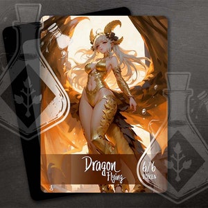 Dragon with Flying 6/6 - Token voor TCG - Full Custom Art - Divine Ruler: The Beautiful Golden Dragon's Majesty - Anime Waifu