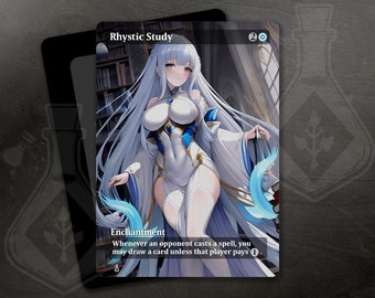 Rhystic Study - Gorgeous Alternate Full Custom Art - Waifu Version, library mage