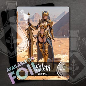 GOLEM avec vigilance 3/3 - oeuvre d'art entièrement personnalisée - jeton Anime Waifu - magnifique golem gardien doré : gracieux mais indestructible