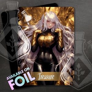 Token TREASURE para TCG - Arte Personalizada Completa - Preto - Deusa Dourada - Moedas de Ouro