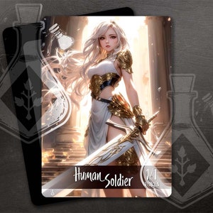 Token de Soldado Humano para TCG - Arte Personalizada Completa - Vermelho - Guerreiro de anime Waifu com espada