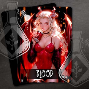BLOOD Token for TCG - Full Custom Art - Pretty vampire with red cup Anime waifu