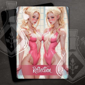 Ficha de reflexión para TCG - Arte personalizado completo - Rojo - Rubias bonitas en rosa