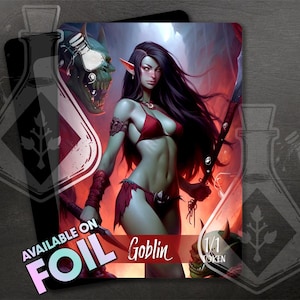 GOBLIN Token para TCG - Arte personalizado completo - Rojo - Hermoso duende waifu, cabello negro