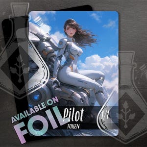 Jeton PILOTE pour JCC - oeuvres d'art entièrement personnalisées - Anime Waifu - Graceful Mech Commander : Beauty Among Battles