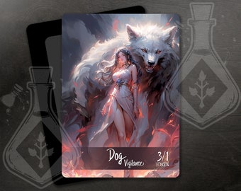 DOG with Vigilance - Token for TCG - Full Custom Art - A goddess and her guardian dog, waifu anime