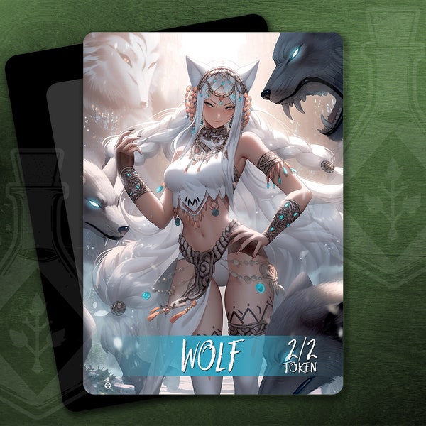 WOLF Token for TCG - Full Custom Art - Red - Gorgeous Silver She Wolf