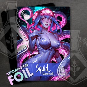Squid Token for TCG - Full Custom Art - Anime Waifu - Dazzling Squid Ruler: Aquatic Elegance Unveiled