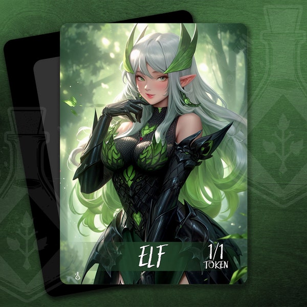 ELF Token for TCG - Full Custom Art - Gorgeous white hair elf warrior 1/1 token