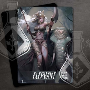 Token ELEPHANT para TCG - Arte personalizado completo - Hermoso guerrero amazónico 3/3 token