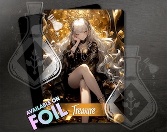 TREASURE Token for TCG - Full Custom Art - GOLDEN Queen Goddess - Throne of Gold Coins - Foil Available