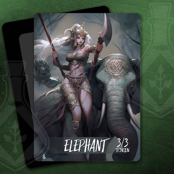 ELEPHANT Token for TCG - Full Custom Art - Beautiful Amazonian warrior 3/3 token