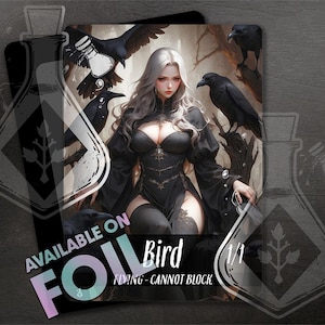 BIRD TOKEN 1/1  - Full Custom Art - Anime Waifu token - Mystical Crow Queen: Grace and Dominion