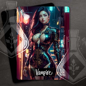 VAMPIRE Token for TCG - Full Custom Art - Waifu Anime Pretty Vampire in leather street lights