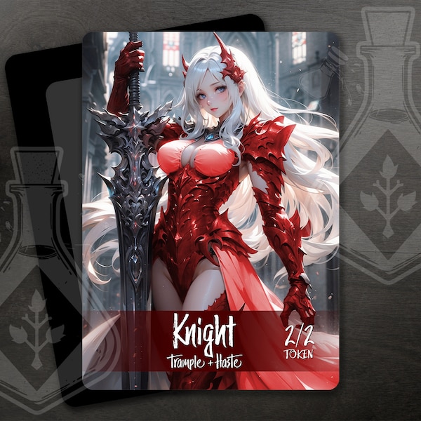 KNIGHT with Trample and Haste - Token for TCG - Full Custom Art - Gorgeous waifu Red knight