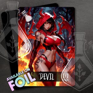TOKEN DE DIABLO ROJO - Arte personalizado completo - Token de waifu de anime - Captivating Hellion: Temptation Wrapped in Shadows