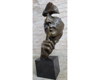 Abstract Beeld "Stilte". Mannelijke buste bronzen figuur. Moderne art-deco
