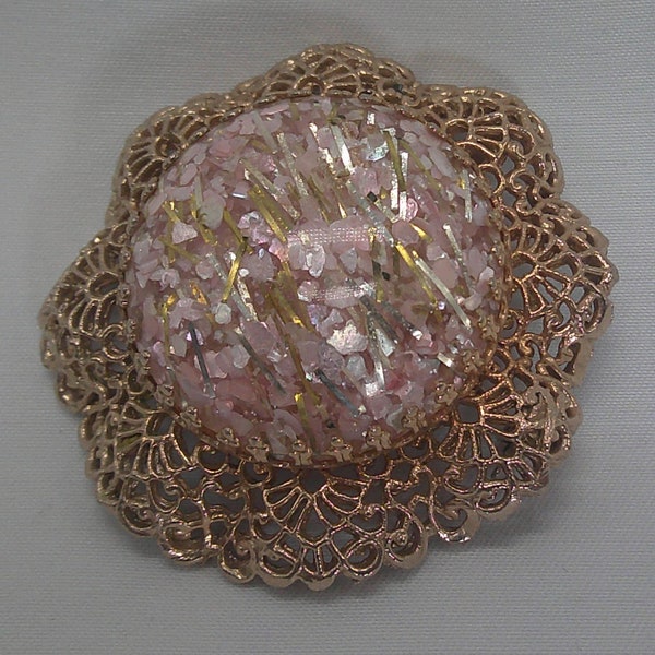 costume jewellery pink & faux gold brooch