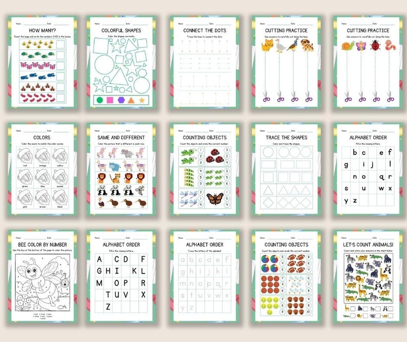 Printable Preschool Learning Bundle 50 Page Activity - Etsy