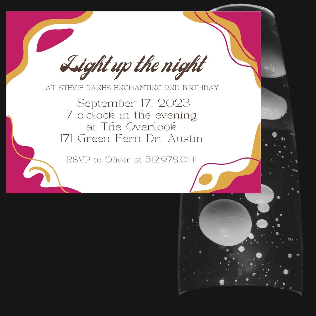 Light up the Light Birthday Invitation, Lava Lamp, Editable Party ...